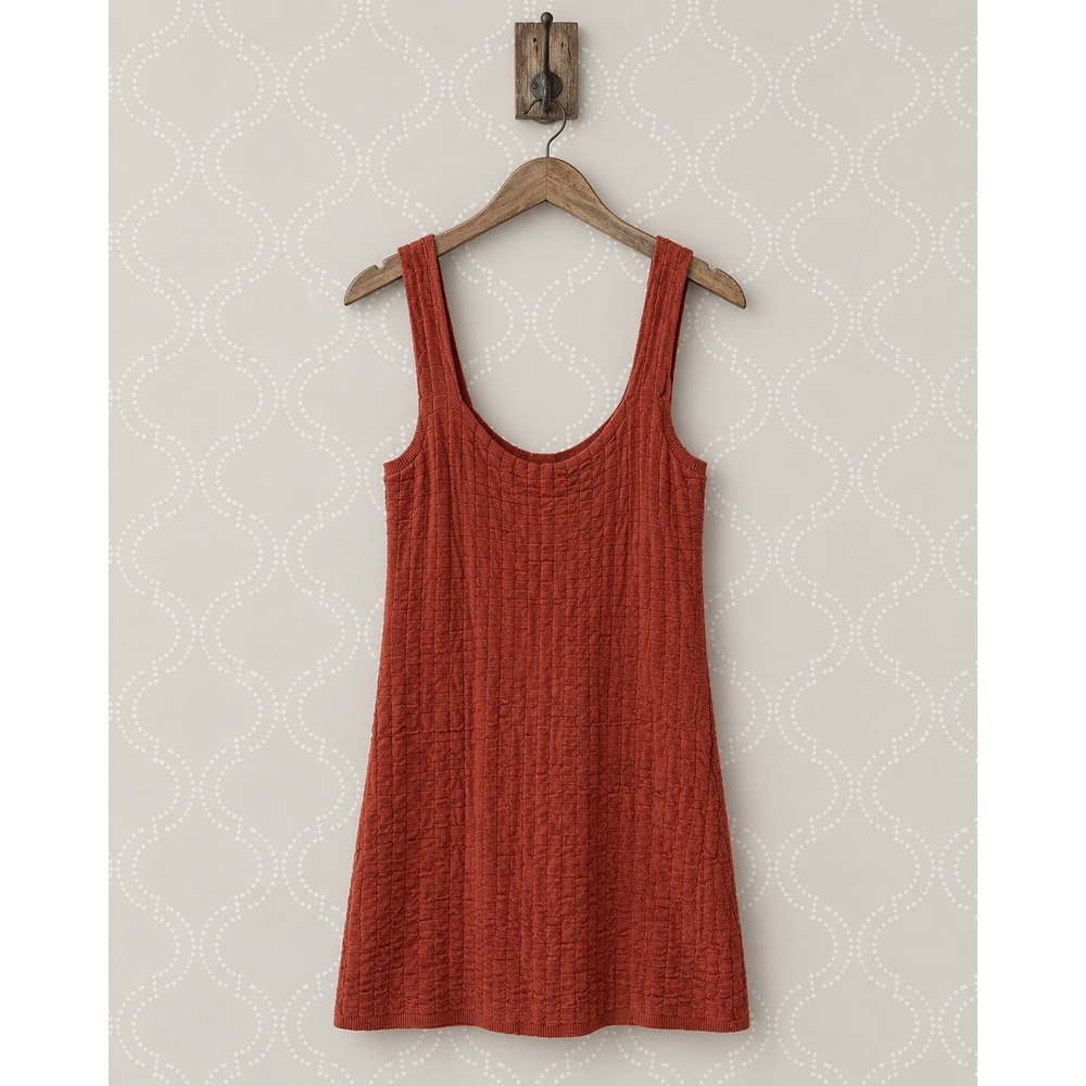 FP Beach Free People Mini Dress Textured Knit Button Back Rust Orange Size M